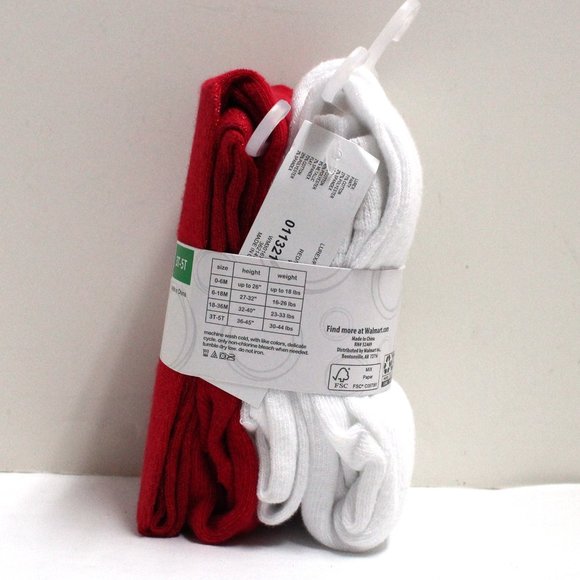 NWT 2 Pair 3T - 5T Wonder Nation Toddler Girls' Tights - 1 White 1 Red Sparkly - Picture 4 of 10